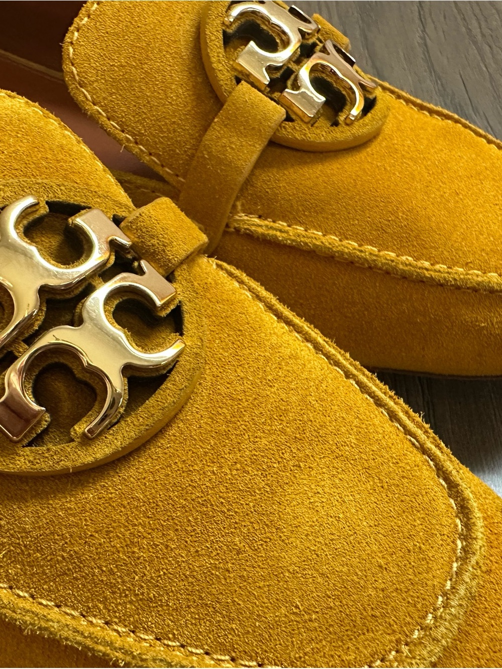 Tory Burch Women’s Mustard Yellow Soft Suede Logo Loafers - Picture 6 of 15
